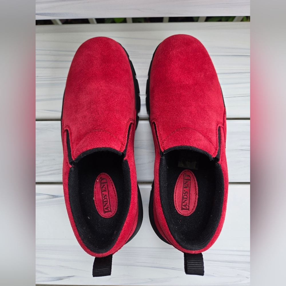 NWOT Lands' End Red Cozy Suede Slippers